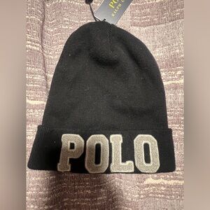 Black Polo Embroidered Cuff Beanie